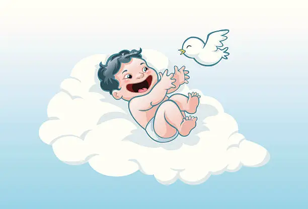 Vector illustration of Baby on Cloud