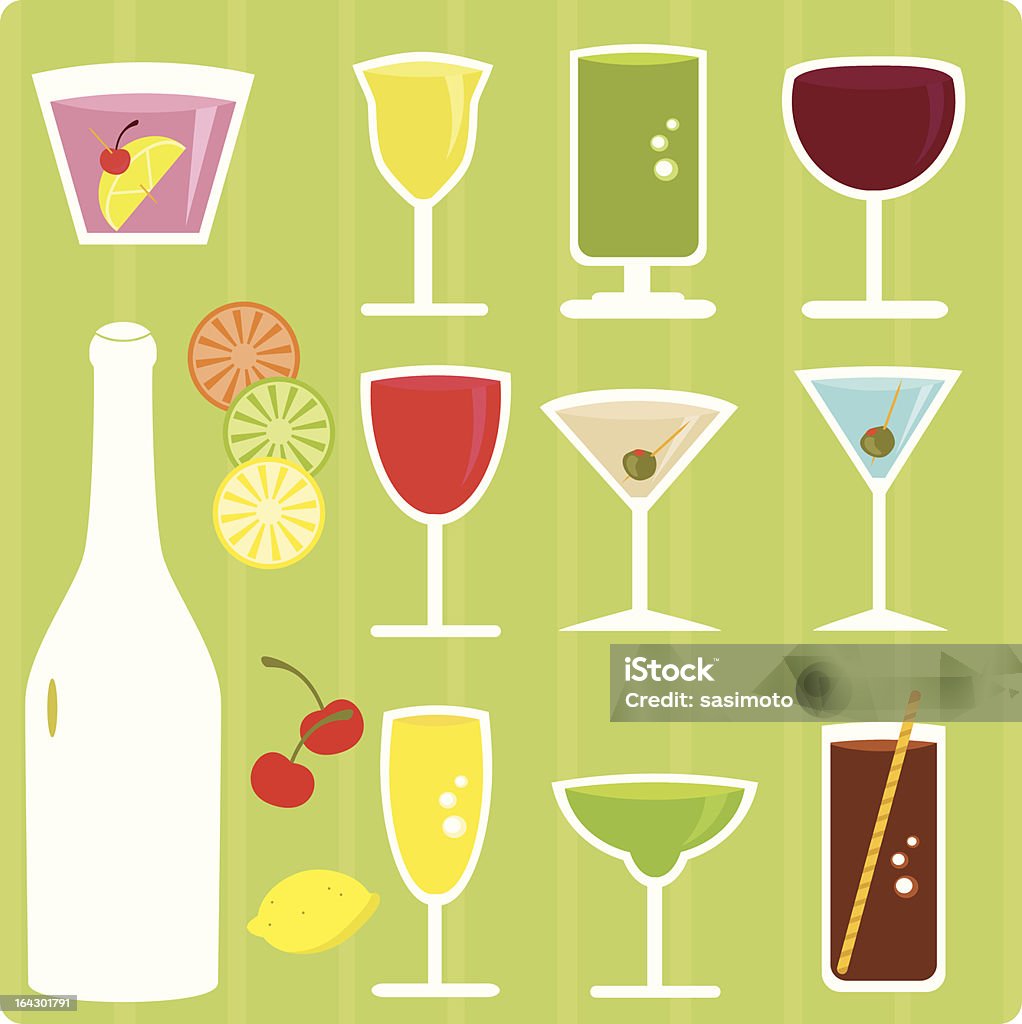 Des boissons alcoolisées, des cocktails, des boissons (coloré vecteur icônes - clipart vectoriel de Alcool libre de droits