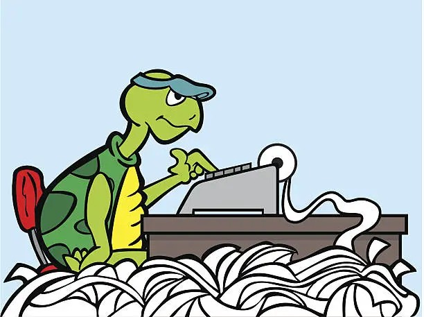 Vector illustration of Turtle accountant using adding machine