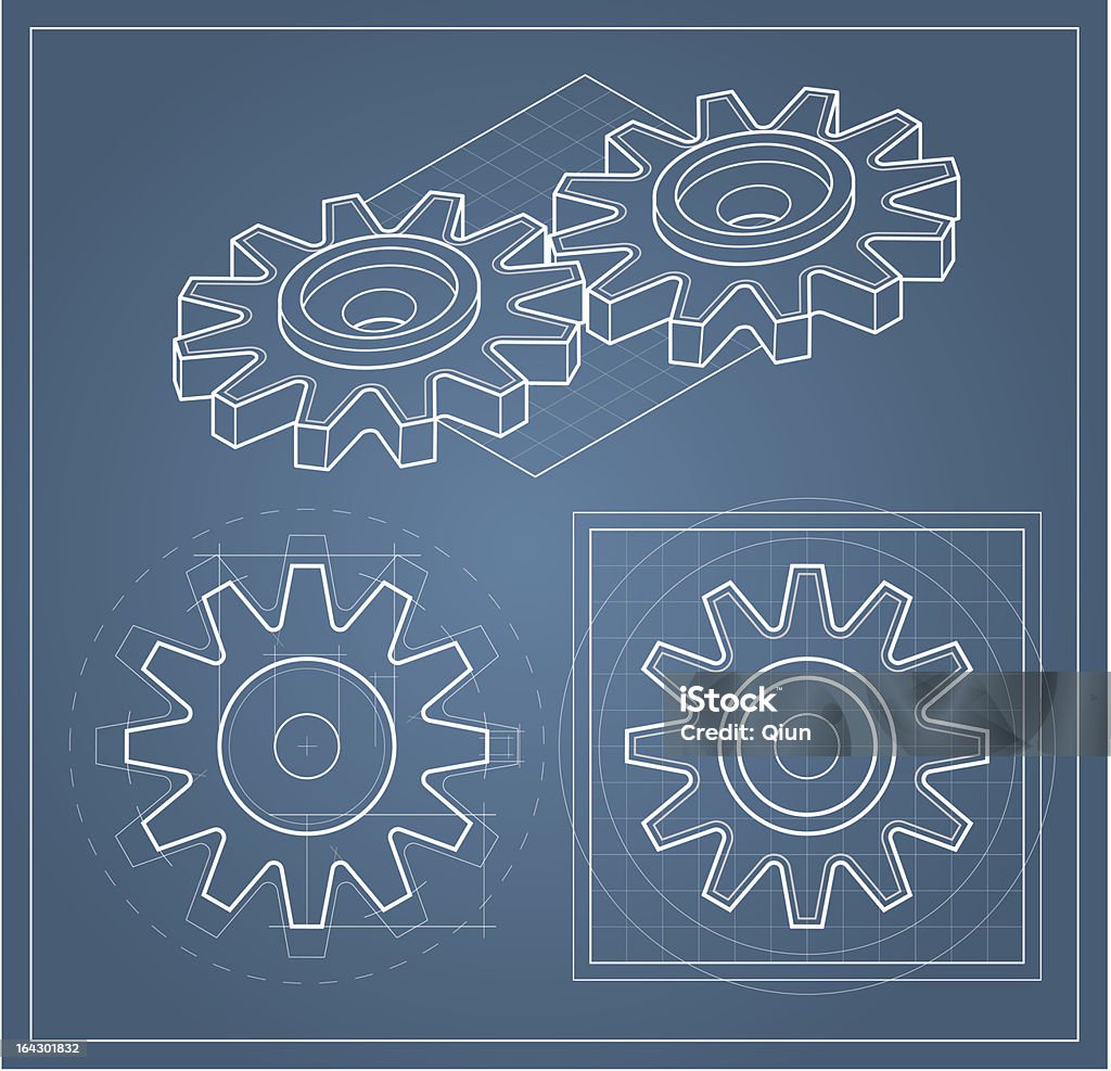 Gear on blueprint Illustration of Gear drawing on blueprint. Backgrounds stock vector