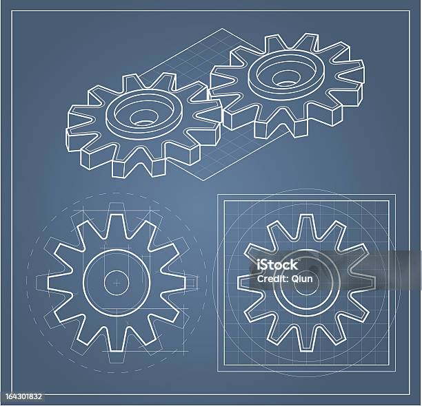 Gear On Blueprint Stock Illustration - Download Image Now - Backgrounds, Blueprint, Concepts & Topics