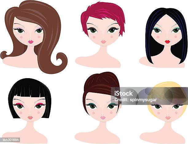 Hairstyles Para Mulheres - Arte vetorial de stock e mais imagens de Banda desenhada - Produto Artístico - Banda desenhada - Produto Artístico, Cabelo Volumoso, Meninas Adolescentes