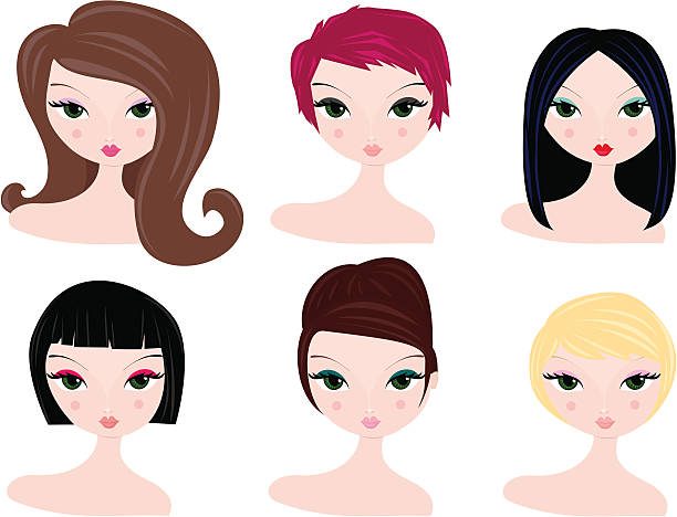 hairstyles for women various hairstyles and hair colors for women. women beauty hair dye stock illustrations