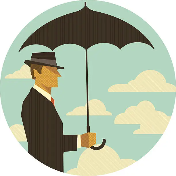 Vector illustration of Illustration of an older man with an umbrella