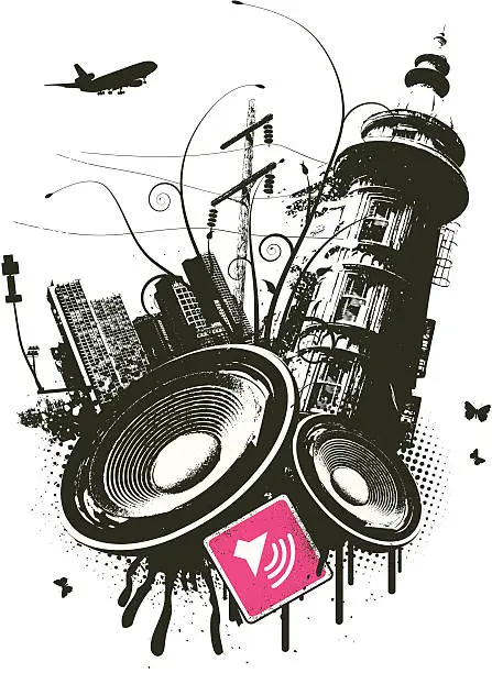 Vector illustration of Pink Grunge Music City