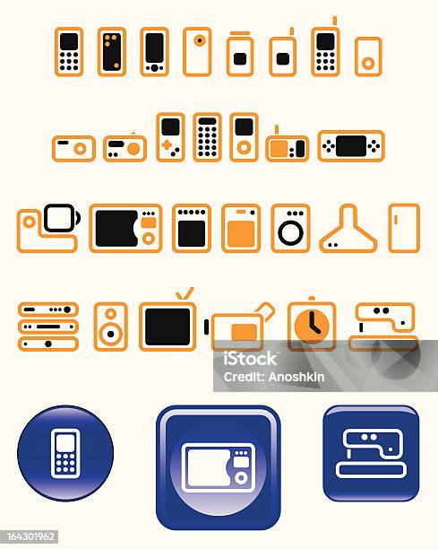 Elettronica Casaset Di Icone Vettoriali Con Bottoni - Immagini vettoriali stock e altre immagini di Altoparlante - Hardware audio