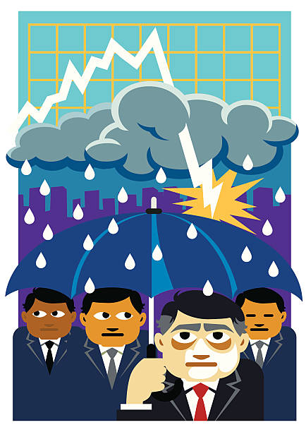 illustrazioni stock, clip art, cartoni animati e icone di tendenza di recessione dampens il clima economico - new york rain