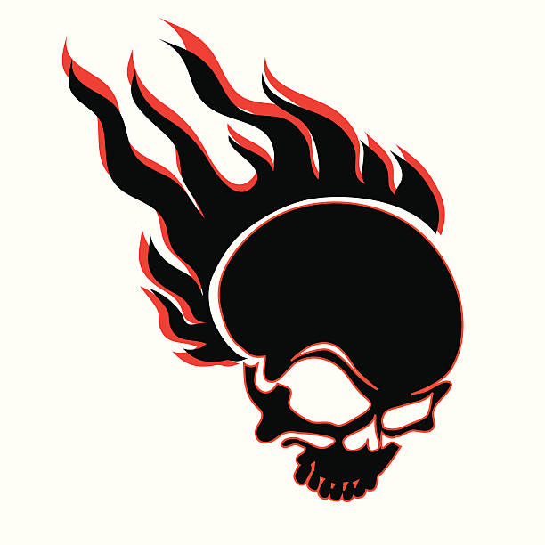 burning skull vector art illustration