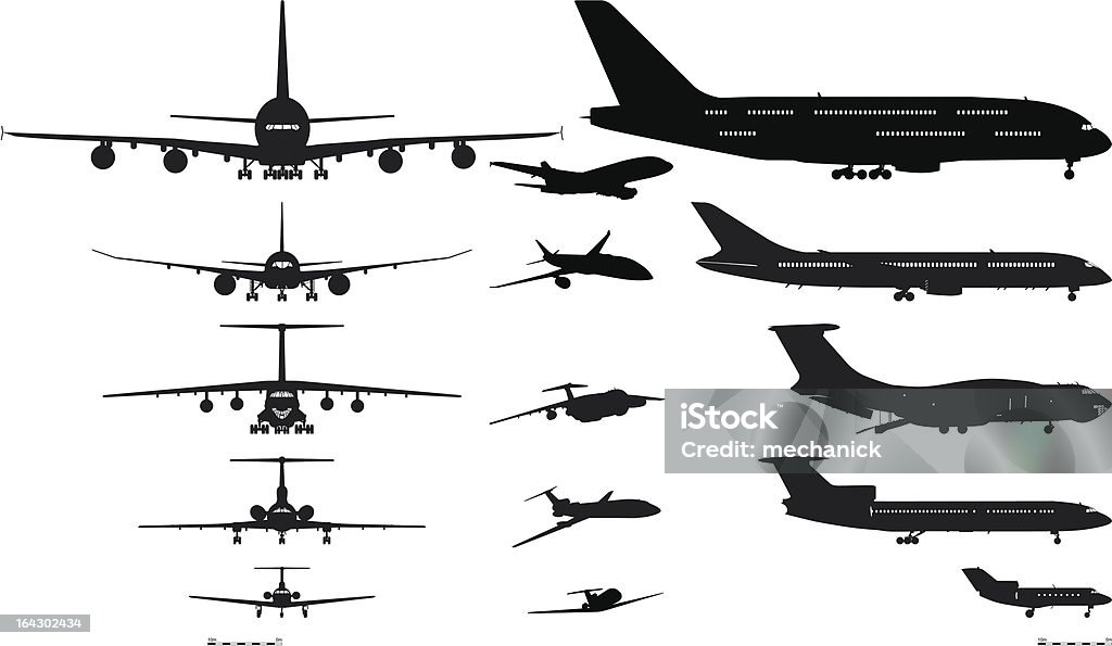 航空機シルエットベクトルセット - 設計図のロイヤリティフリーベクトルアート