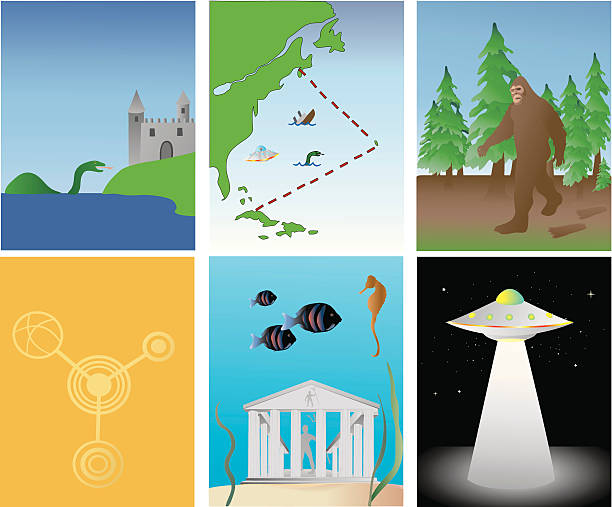 ilustraciones, imágenes clip art, dibujos animados e iconos de stock de misterios del mundo - triángulo de las bermudas