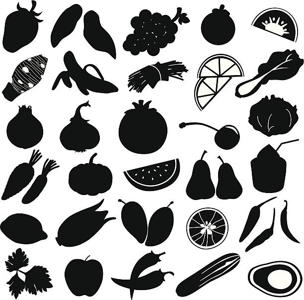 silhouette von obst, gemüse, essen (vektor set nr. 1 - portion pumpkin vegetable black stock-grafiken, -clipart, -cartoons und -symbole