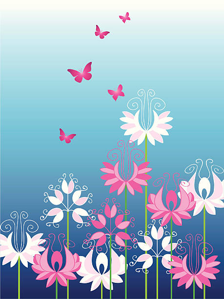 Belles fleurs avec papillons - Illustration vectorielle