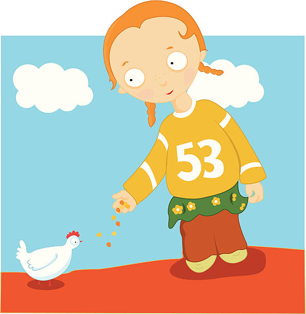 dziewczynka karmienie chicken - chicken strip stock illustrations