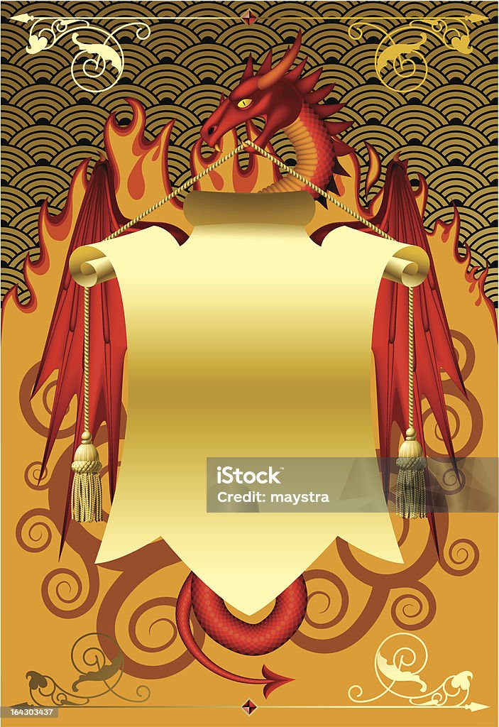 Vermelho com um banner gold dragon - Vetor de Antigo royalty-free