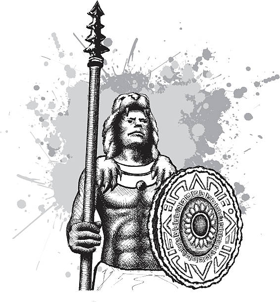 ilustraciones, imágenes clip art, dibujos animados e iconos de stock de grunge jaguar caballero - guerrero azteca