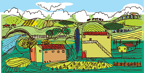 Italian countryside vector art illustration