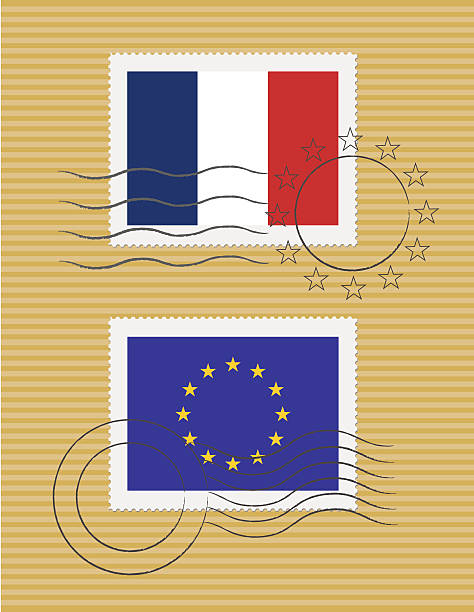 Stamps with flag of France and EU vector art illustration