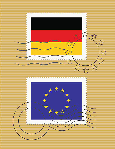 Stamps with flag of Germany and EU vector art illustration