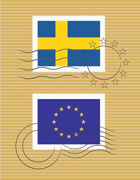 Stamps with flag of Sweden and EU vector art illustration