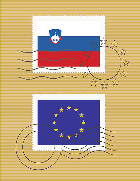 Slovenia and European Union - stamps with flag vector art illustration