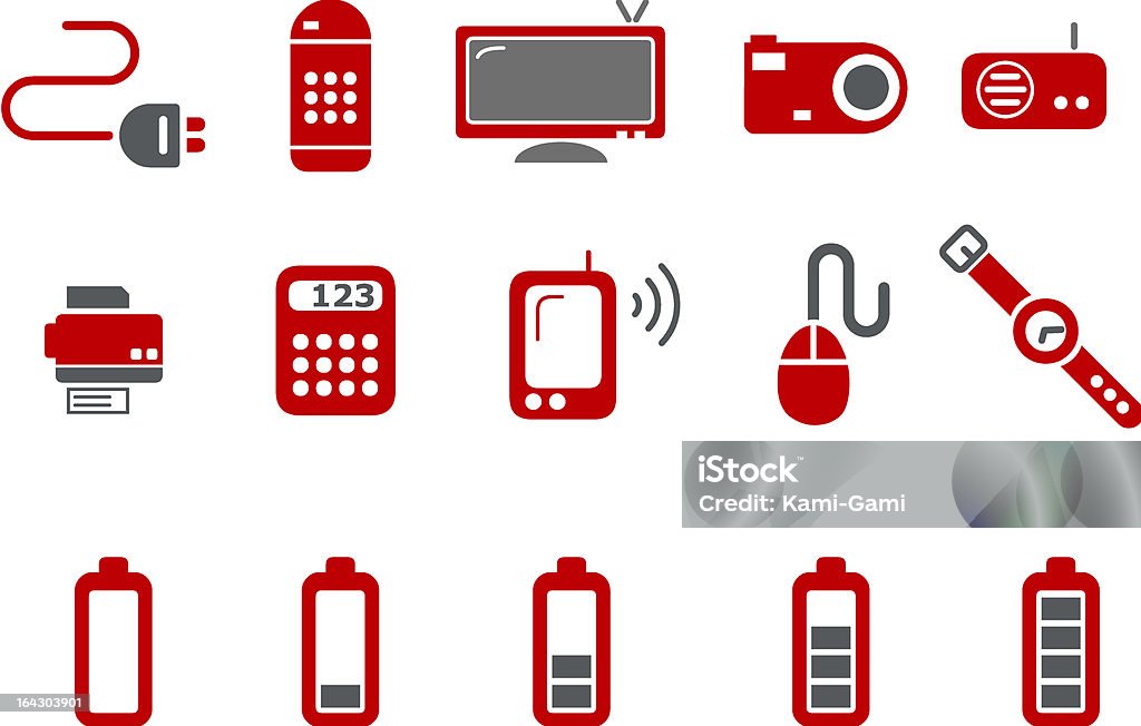 Elektroniczny zestaw ikon - Grafika wektorowa royalty-free (Bateria - Zasilanie elektryczne)