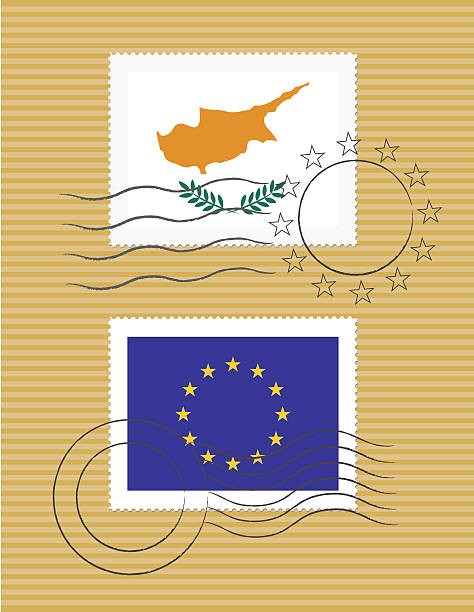 Cyprus and European Union - stamps with flags vector art illustration