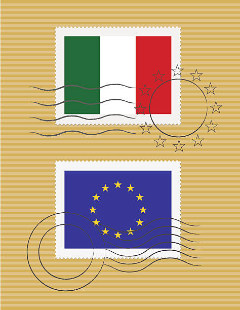 Italy and European Union - Stamps with flag vector art illustration