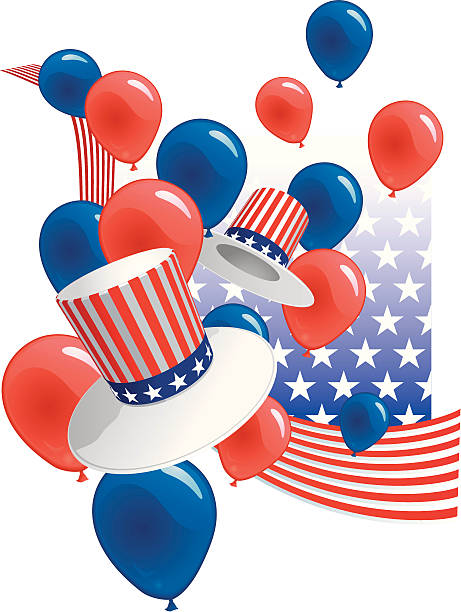 USA party with hats and balloons vector art illustration