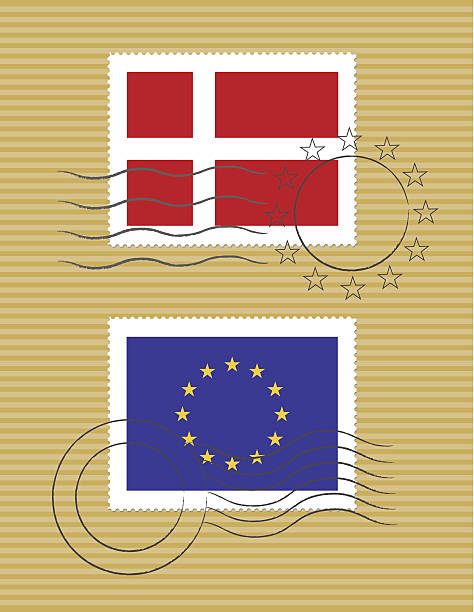 Denmark and European Union - Stamps with flag vector art illustration