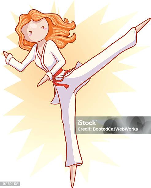Woman Practicing Karate Stock Illustration - Download Image Now - Females, Karate, Cartoon