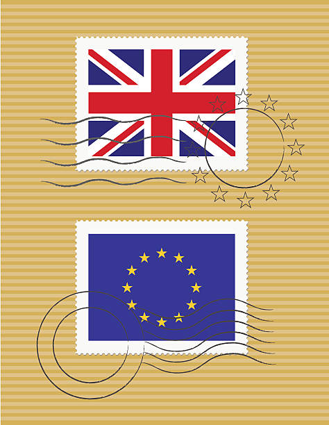 Stamps with flag of United kingdom and EU vector art illustration