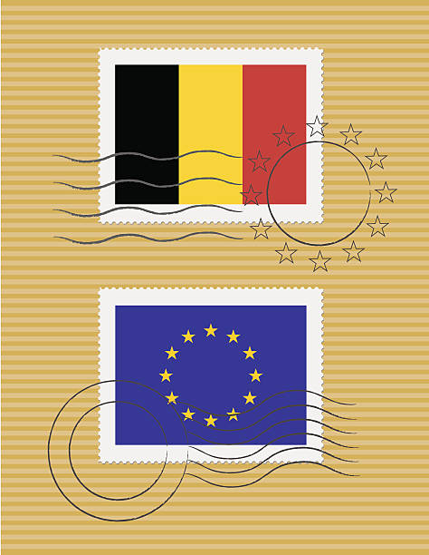Stamps with flag of Belgium and EU vector art illustration