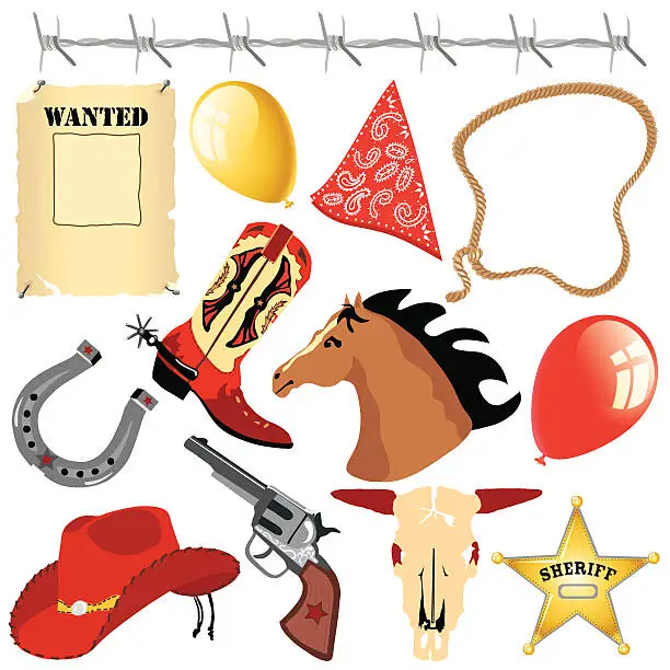 Vector illustration of Cowboy birthday party clip art