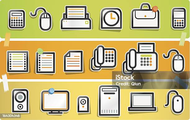 Papercutícones De Escritório Série - Arte vetorial de stock e mais imagens de Contorno - Contorno, Machinery, Máquina de Fax