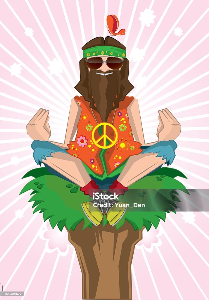 Cartoon Illustration Of Hippie Man Sitting On Top Of Tree Stock  Illustration - Download Image Now - iStock