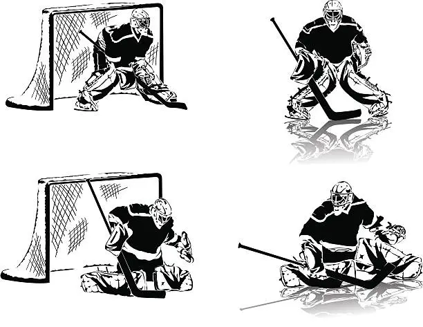 Vector illustration of ice hockey figures. Goalkeepers in the black uniform