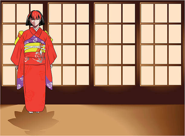 ilustraciones, imágenes clip art, dibujos animados e iconos de stock de los joven japonés - chica kimono del anime