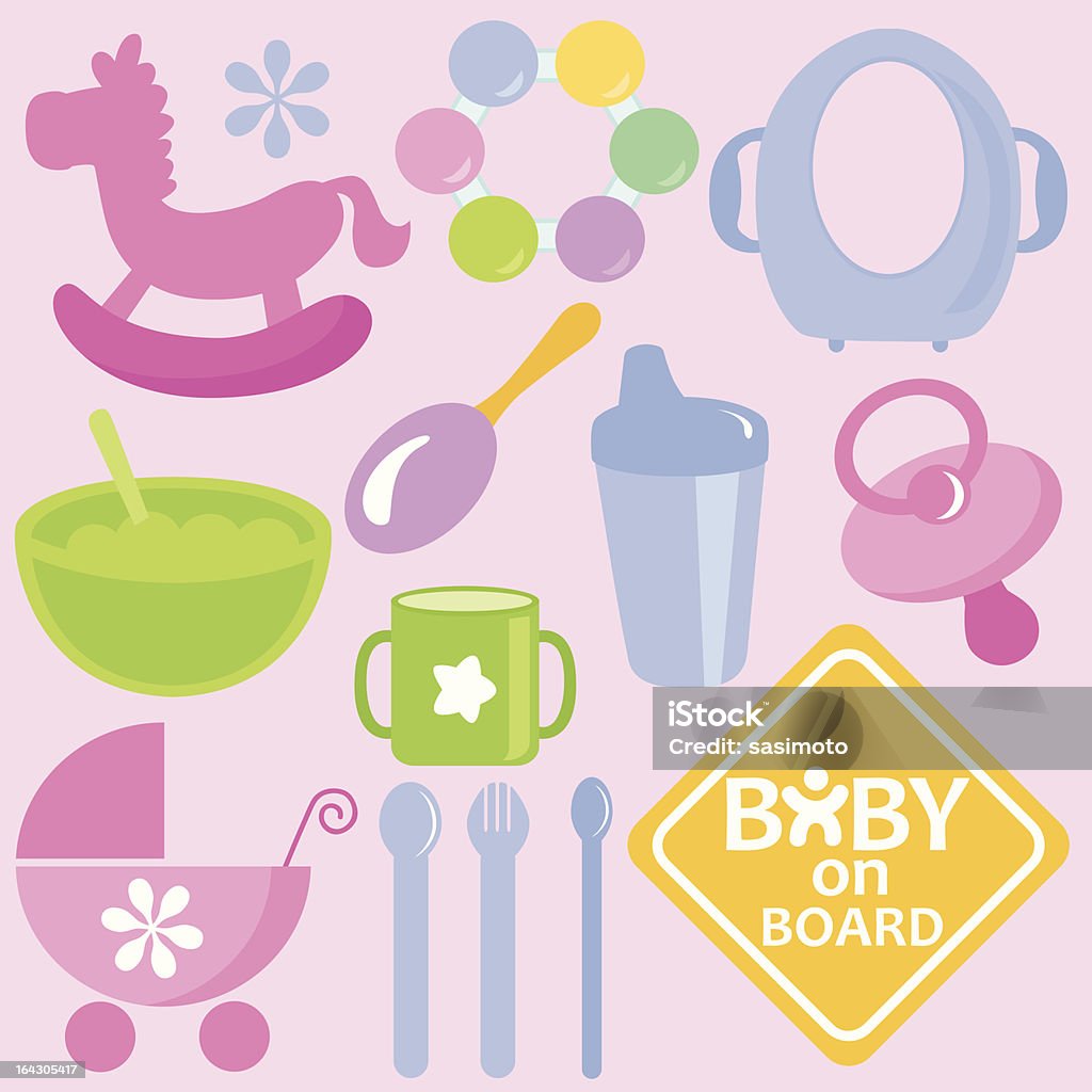 Accessoires et outils pour bébés et maman. Icônes Set (Vector)#1 - clipart vectoriel de Verre à bec verseur libre de droits