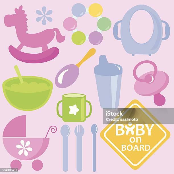 Accessoires Et Outils Pour Bébés Et Maman Icônes Set 1 Vecteurs libres de droits et plus d'images vectorielles de Verre à bec verseur