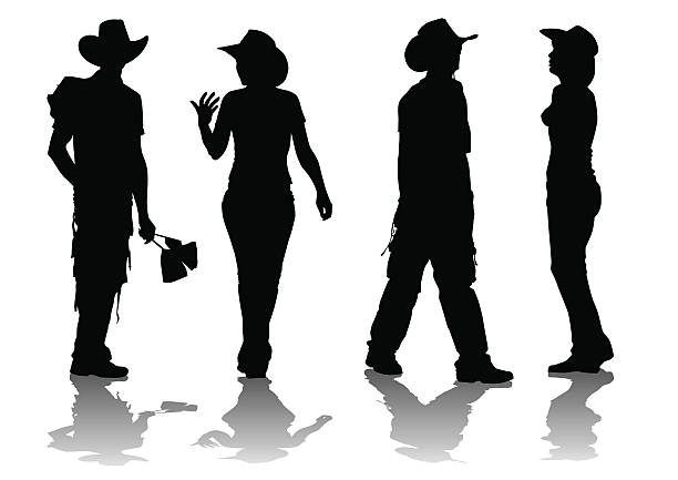 Cowboy Vector drawing women and men in suits cowboys farmer silhouettes stock illustrations