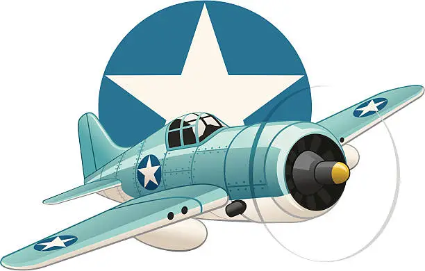 Vector illustration of U.S. WW2 plane on air force insignia background