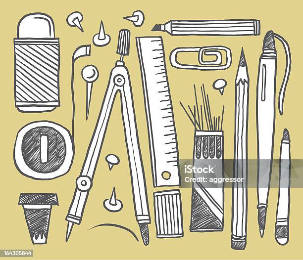 Handdrawn Stationery Stock Illustration - Download Image Now - Arts Culture and Entertainment, Business, Chalk - Art Equipment