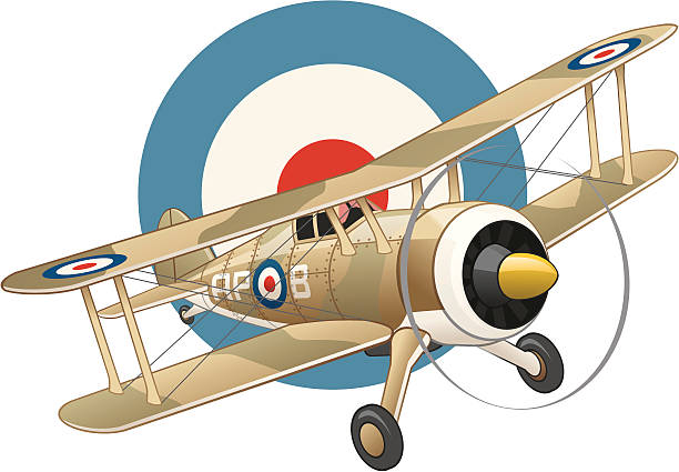 British WW2 plane on air force insignia background British WW2 fighter airplane on Royal Air Force insignia background fighter plane vintage stock illustrations