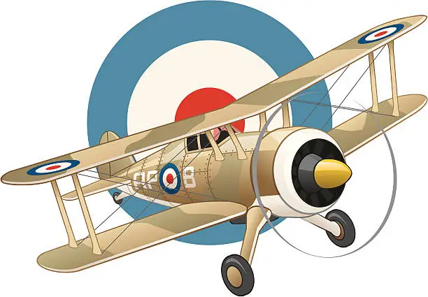 Vector illustration of British WW2 plane on air force insignia background