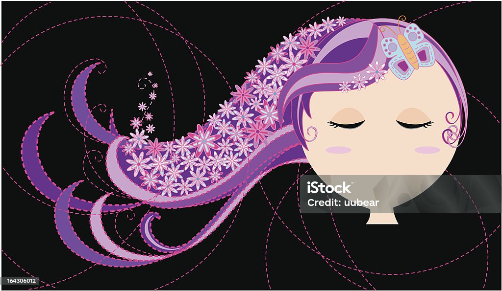 long hair girl girl with long flying flower hair Adult stock vector