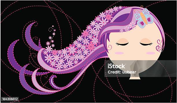 Long Hair Girl Stock Illustration - Download Image Now - Adult, Beauty, Butterfly - Insect