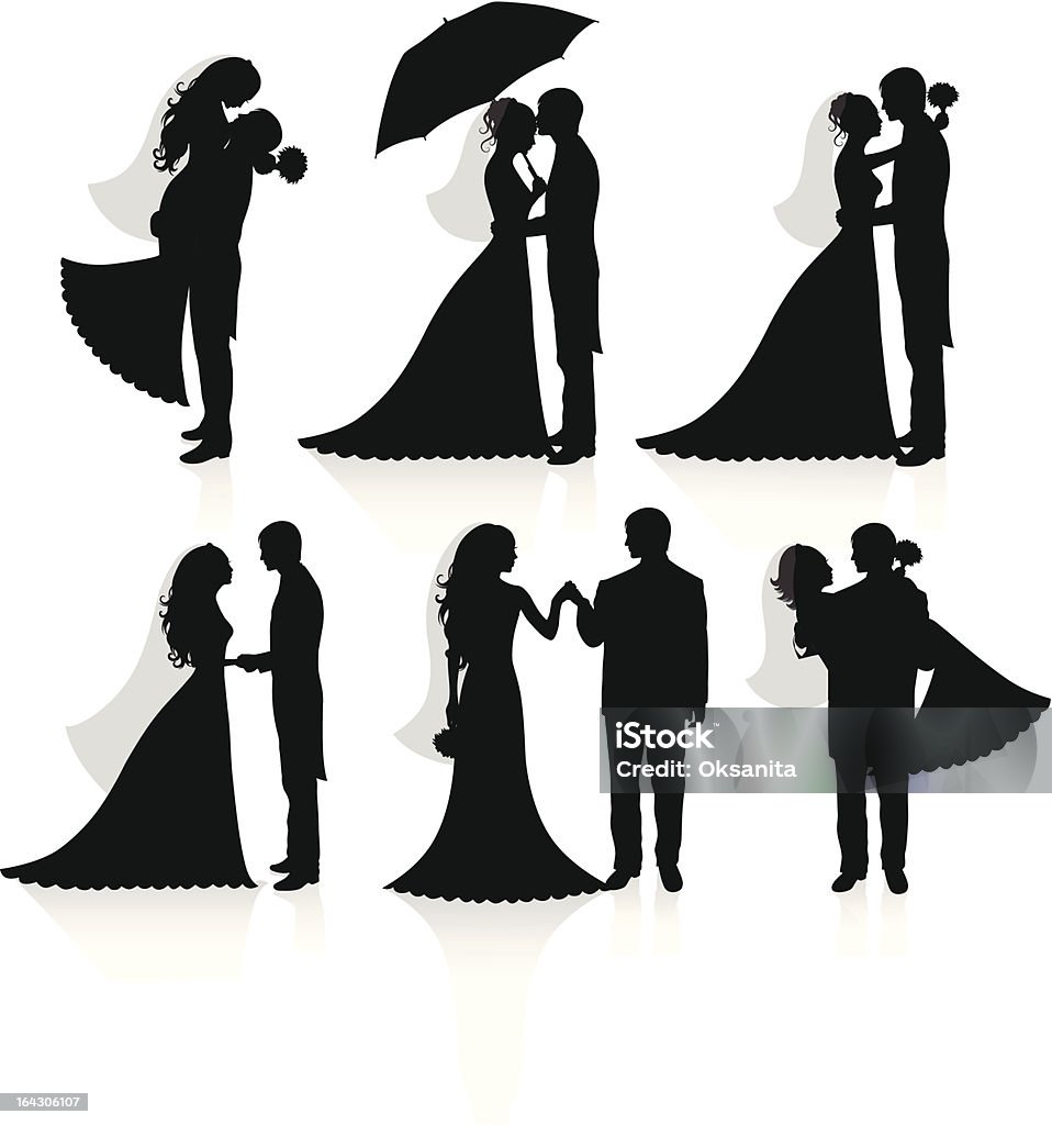 Newlywed. Set of vector silhouettes of a groom and a bride. Wedding stock vector