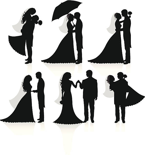 Newlywed. Set of vector silhouettes of a groom and a bride. bride illustrations stock illustrations
