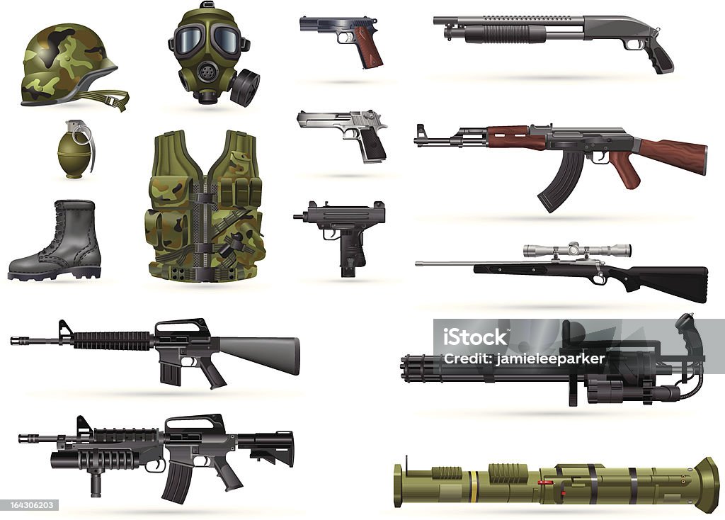 Military Weapons various weapons and armor Gun stock vector