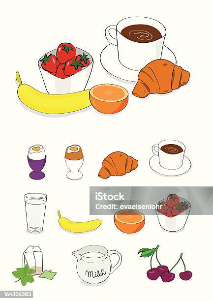 Завтрак И — стоковая векторная графика и другие изображения на тему Банан - Банан, Без людей, Белый фон